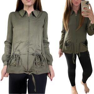 Christian Dior Olive Green Twill Jacket 10 zip front belted logo braided